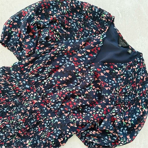Ted Baker Casidee Heart Print Puff Sleeve Chiffon Mini Dress, Size US 6 - Picture 6 of 12